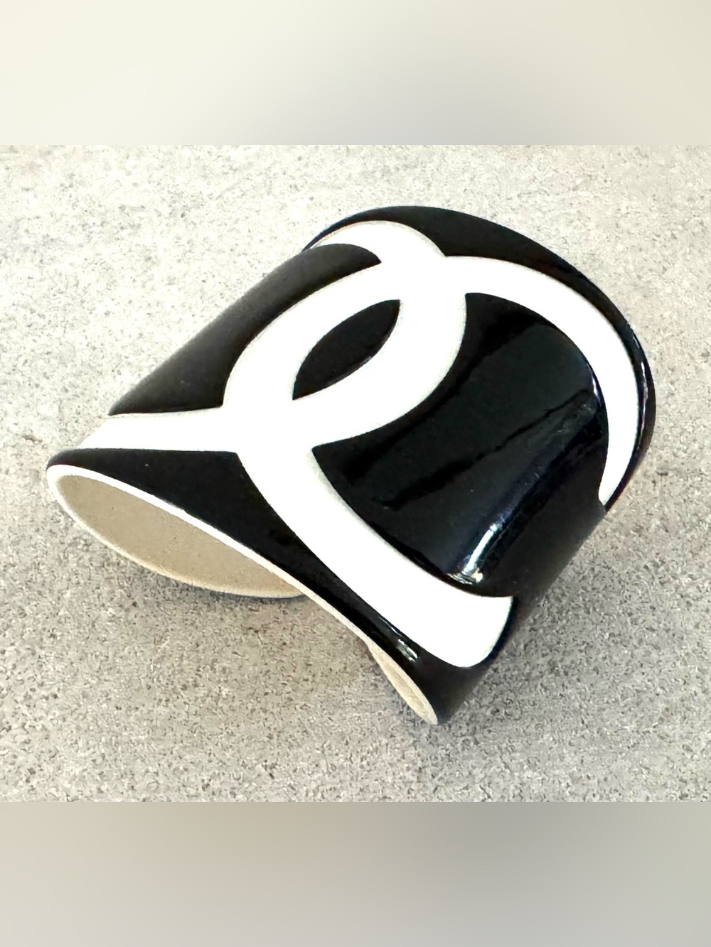 CHANEL 01P Spring Collection Black White CC Resin Wide Cuff Bracelet France